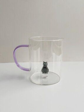 Borosilicate Glass Peekaboo Black Cat Mug